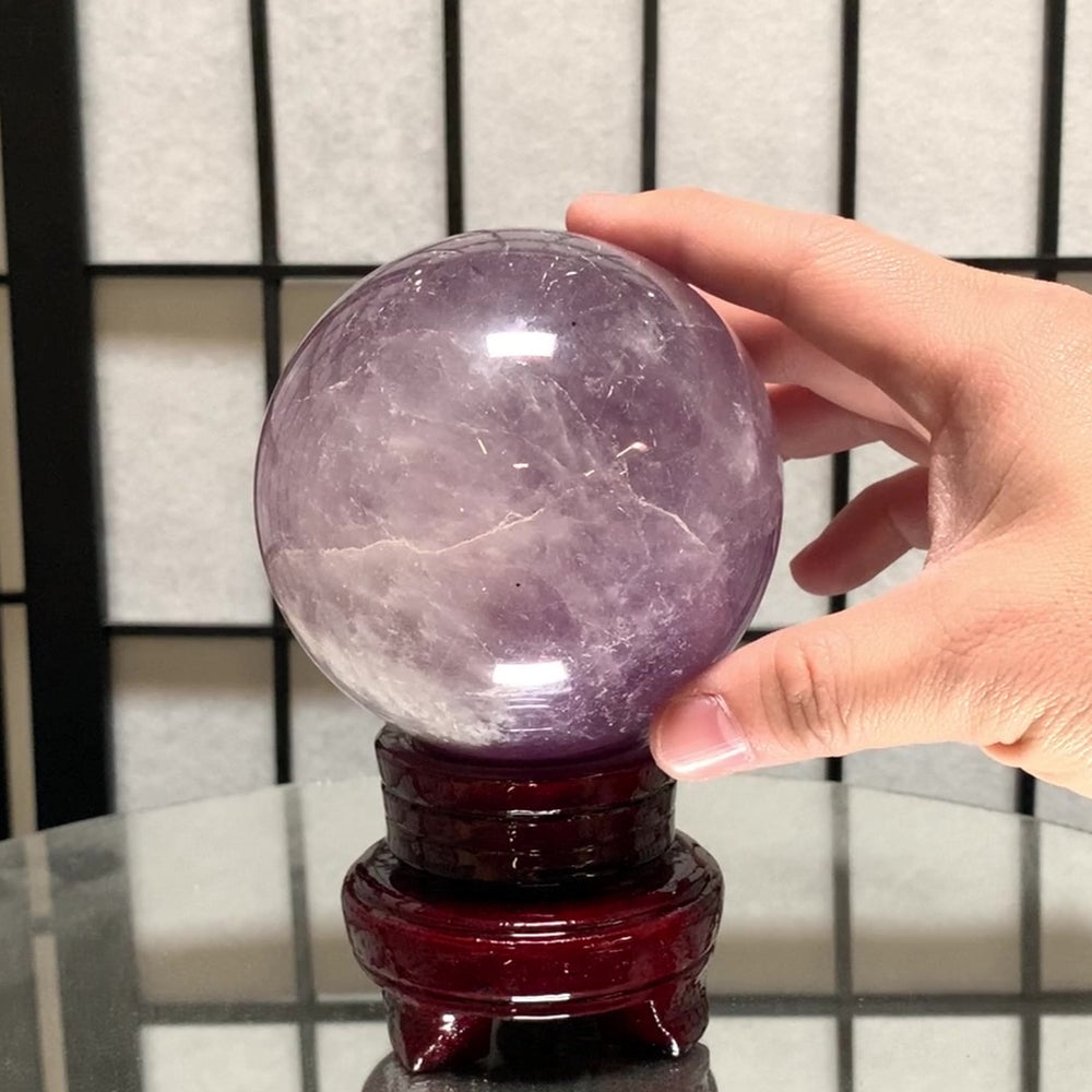9.5cm 1.12kg Polished Amethyst Sphere on Stand from Brazil