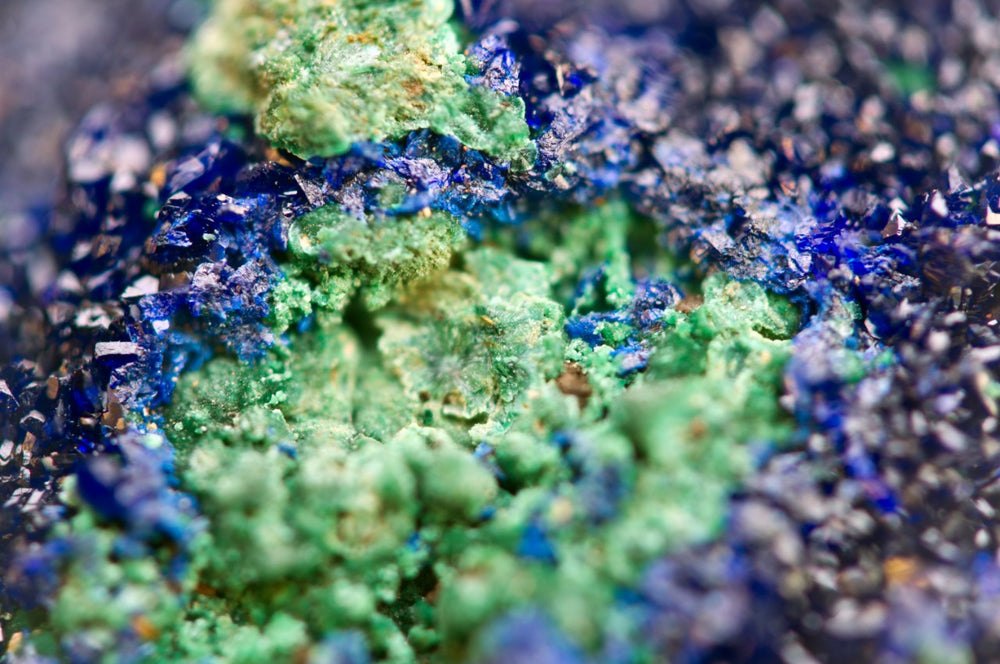 Magnified azurite crystals.