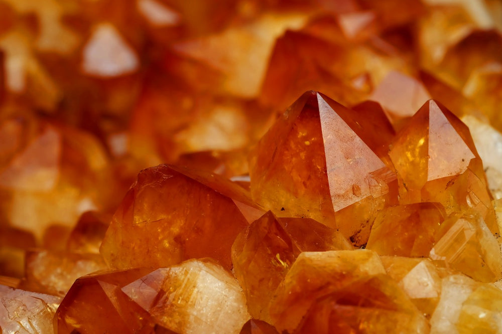 Yellow hue citrine stones up close.