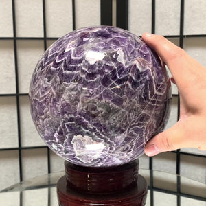 17.5cm 7.21kg Polished Chevron Banded Amethyst Sphere from Zambia, Africa