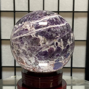 14cm 3.94kg Polished Chevron Amethyst Sphere on Stand from Zambia