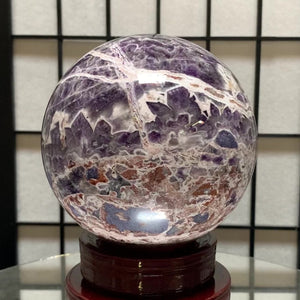 14cm 3.94kg Polished Chevron Amethyst Sphere on Stand from Zambia