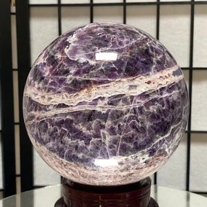 17cm 6.39kg Polished Chevron Amethyst Sphere on Stand from Zambia