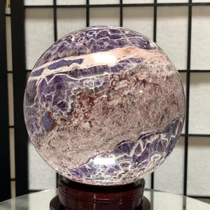 17cm 6.39kg Polished Chevron Amethyst Sphere on Stand from Zambia