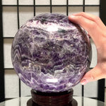 17.5cm 7.28kg Polished Chevron Amethyst Sphere on Stand from Zambia