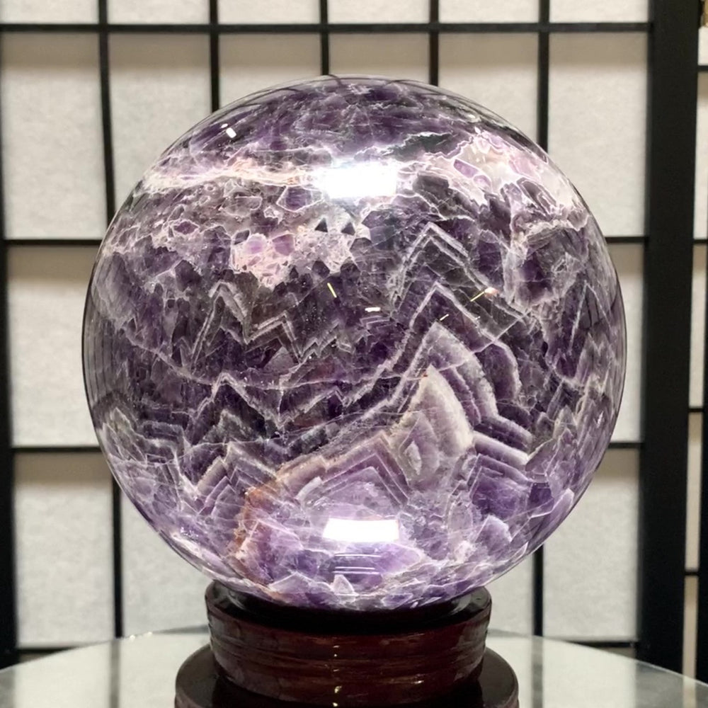 17.5cm 7.28kg Polished Chevron Amethyst Sphere on Stand from Zambia