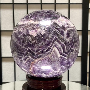 17.5cm 7.28kg Polished Chevron Amethyst Sphere on Stand from Zambia