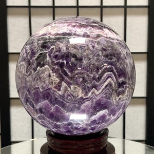 17.5cm 7.28kg Polished Chevron Amethyst Sphere on Stand from Zambia