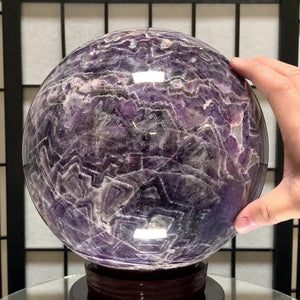 22cm 14.28kg Polished Chevron Amethyst Sphere on Stand from Zambia