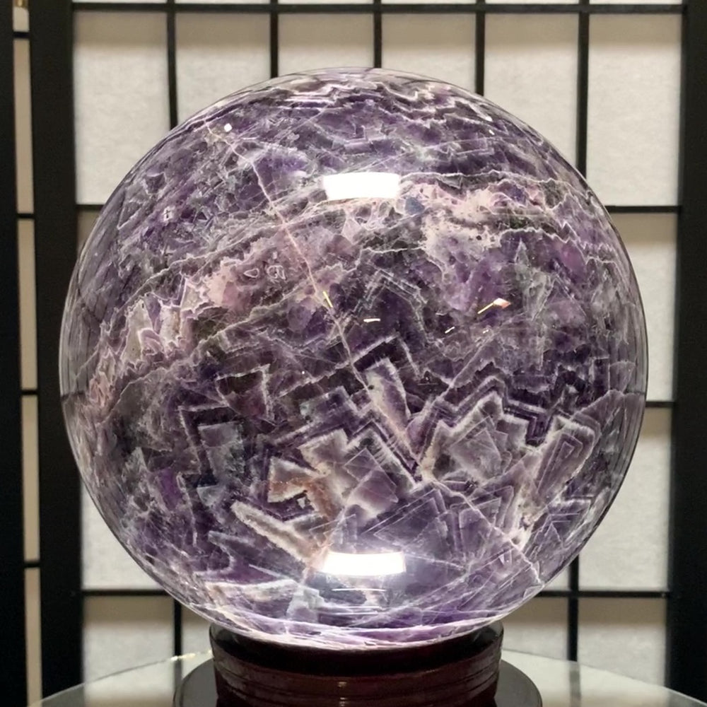22cm 14.28kg Polished Chevron Amethyst Sphere on Stand from Zambia