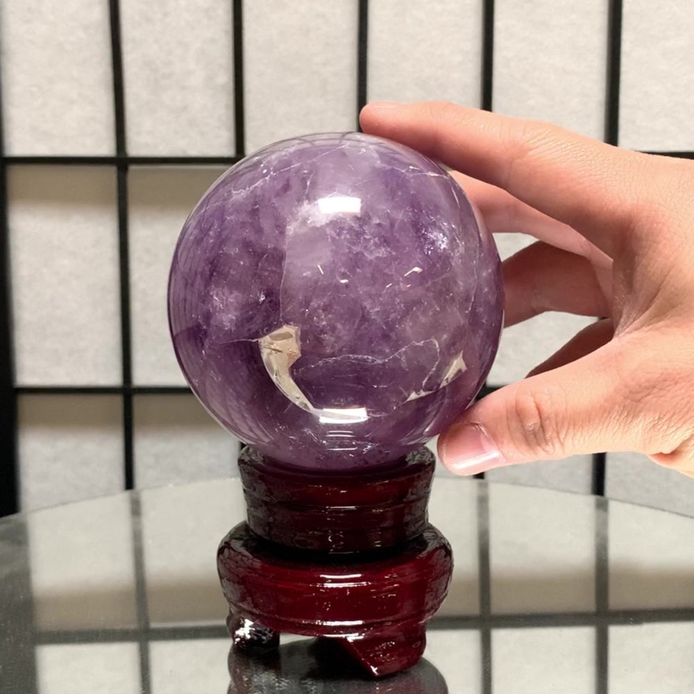 9.5cm 1.11kg Polished Amethyst Sphere on Stand from Brazil