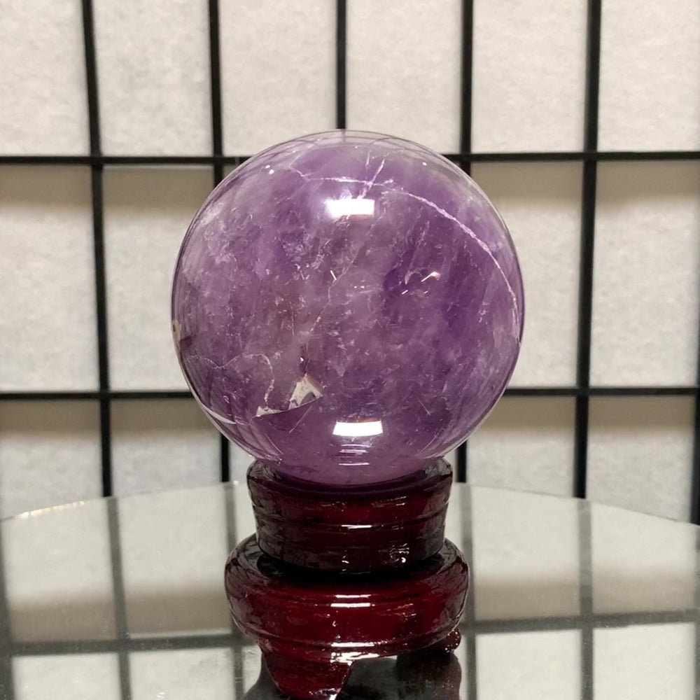 9.5cm 1.11kg Polished Amethyst Sphere on Stand from Brazil