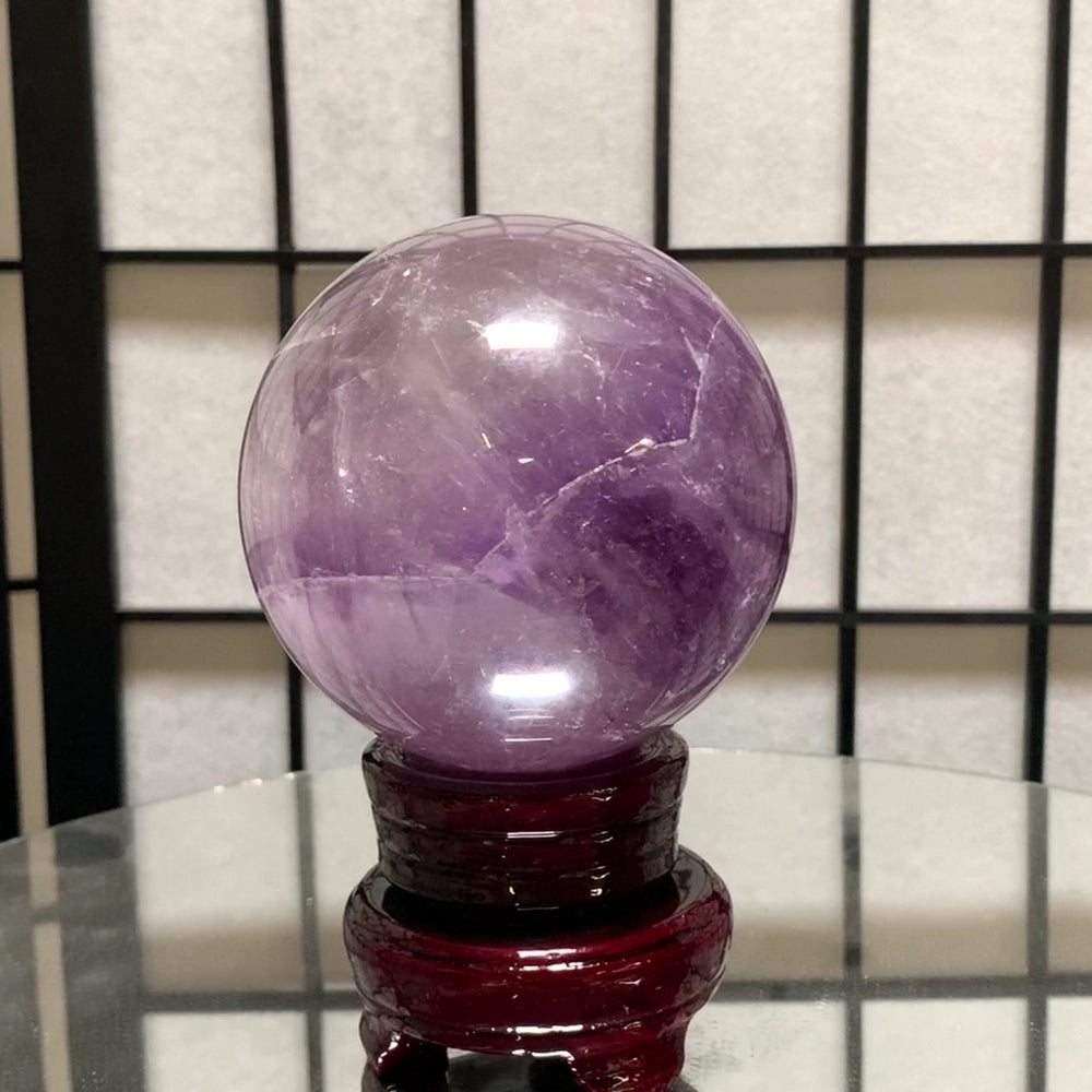9.5cm 1.11kg Polished Amethyst Sphere on Stand from Brazil