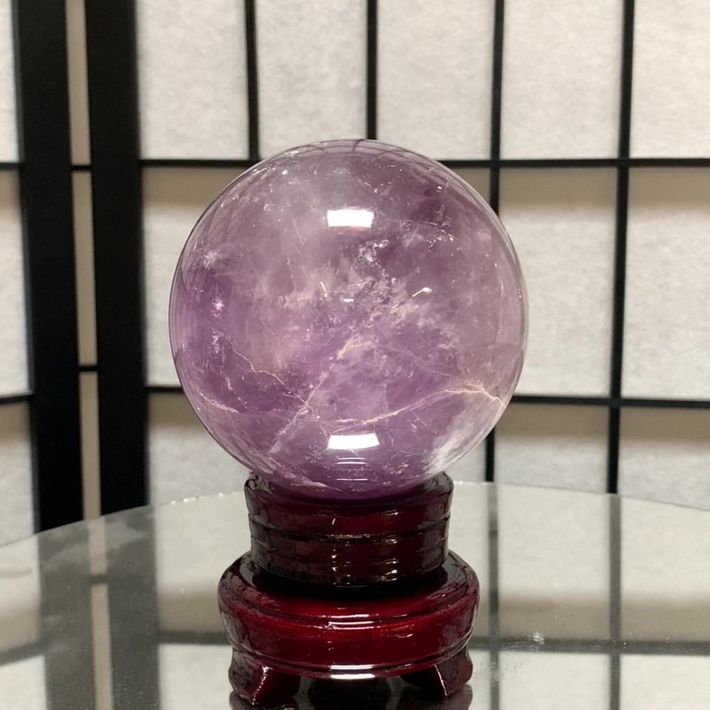 9.5cm 1.12kg Polished Amethyst Sphere on Stand from Brazil