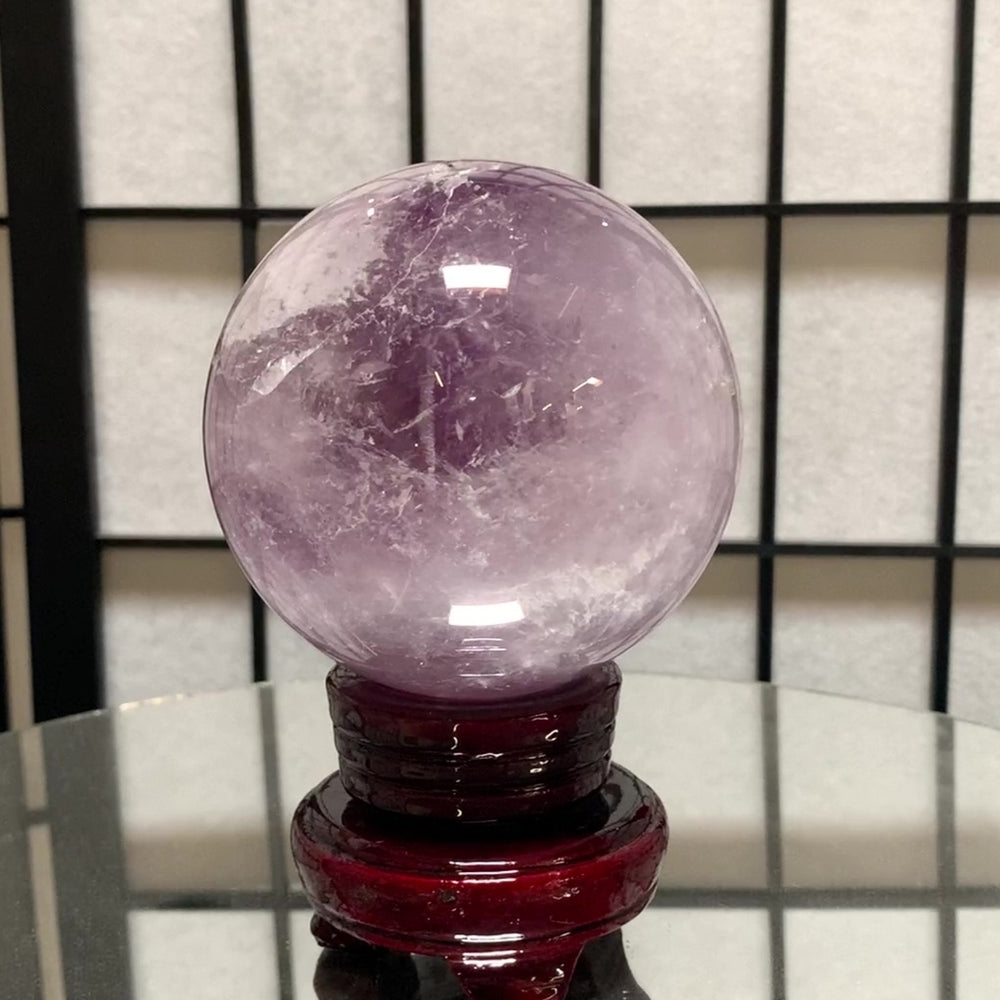 9.5cm 1.21kg Polished Amethyst Sphere on Stand from Brazil