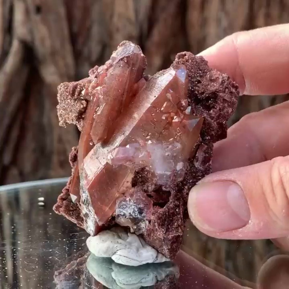 6cm 110g Red Quartz with Clay Inclusion from Errachidia, Morocco