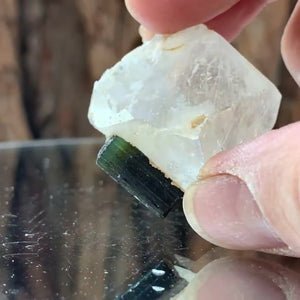 3.5cm 28g Green Tourmaline and Himalayan Quartz, Tulga Mine, Gilgit-Baltistan, Pakistan
