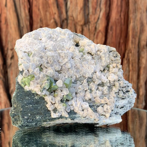 10cm 505g Green Sphene Crystals on Complex Mineral Matrix from Shelisa mine, Arundo, Shigar District, Gilgit-Baltistan, Pakistan