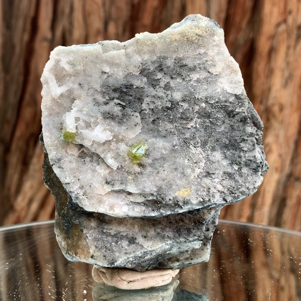 9cm 230g Green Sphene on Calcite from Shelisa Mine, Arundo, Shigar District, Gilgit-Baltistan, Pakistan