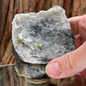 9cm 230g Green Sphene on Calcite from Shelisa Mine, Arundo, Shigar District, Gilgit-Baltistan, Pakistan