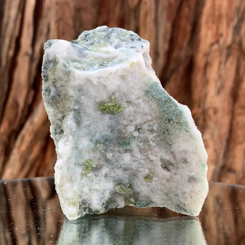 7.5cm 270g Green Sphene on Calcite from Shelisa Mine, Arundo, Shigar District, Gilgit-Baltistan, Pakistan