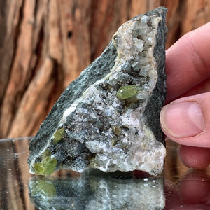 8.5cm 100g Green Sphene on Calcite from Shelisa Mine, Arundo, Shigar District, Gilgit-Baltistan, Pakistan