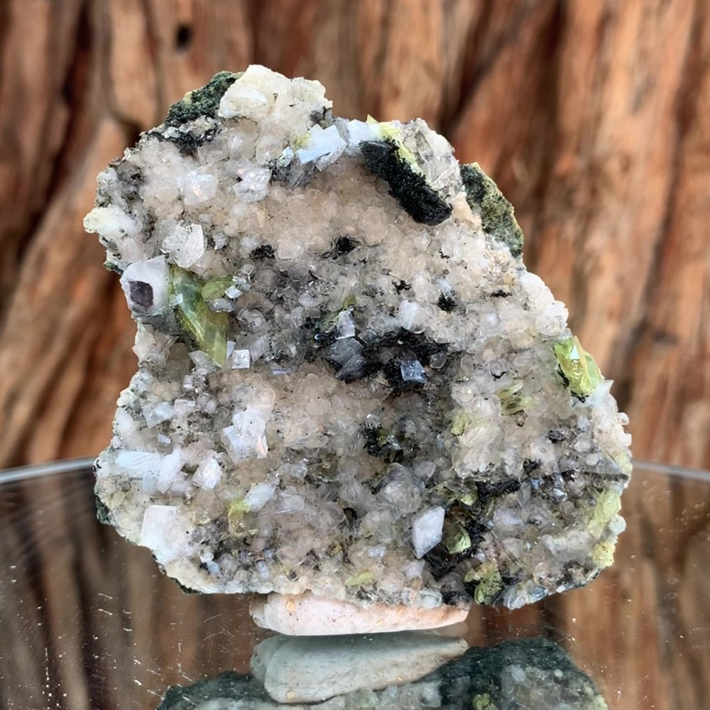 8cm 105g Green Sphene on Calcite from Shelisa Mine, Arundo, Shigar District, Gilgit-Baltistan, Pakistan