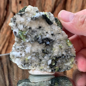 8cm 105g Green Sphene on Calcite from Shelisa Mine, Arundo, Shigar District, Gilgit-Baltistan, Pakistan