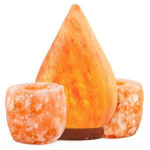 6" Himalayan Salt Lamp Tear Drop w/ 2pc Candle Holder Combo from Pakistan