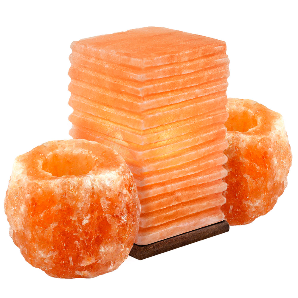 
            
                Load image into Gallery viewer, 5.5&amp;quot; Himalayan Salt Lamp Pillar w/ 2pc Candle Holder Combo from Pakistan
            
        