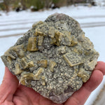 10cm 716g Golden Barite, Pyrite on Fluorite Matrix from Xiefang Mine, Jiangxi, China