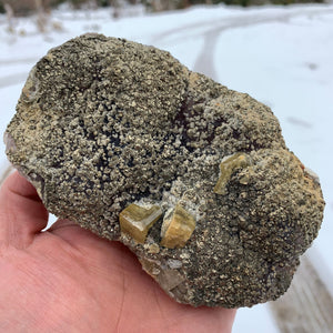 13.5cm 750g Golden Barite, Pyrite on Fluorite Matrix from Xiefang Mine, Jiangxi, China