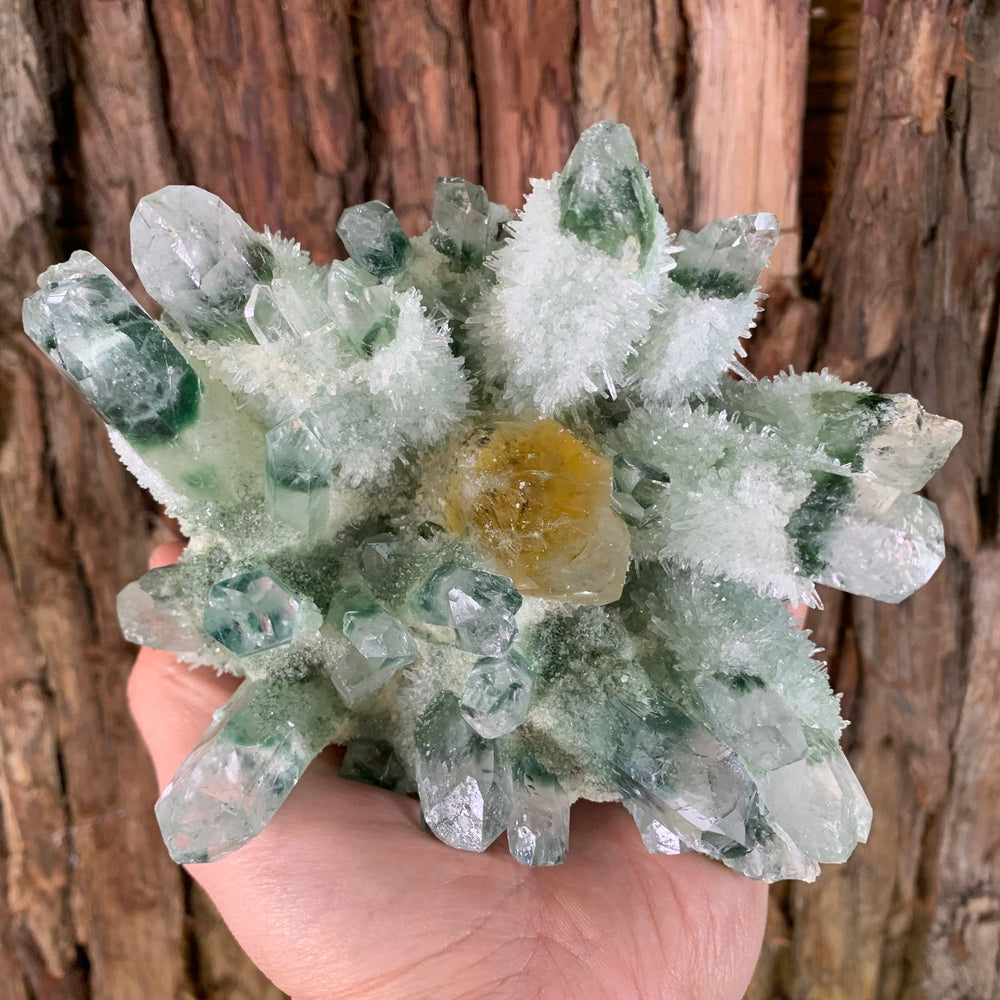 12.5cm 1.38kg Lab Grown Phantom Clear Green Yellow Quartz