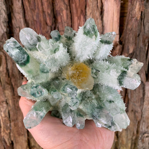 12.5cm 1.38kg Lab Grown Phantom Clear Green Yellow Quartz