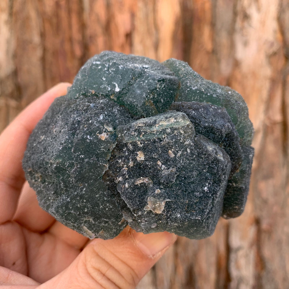 8.5cm 388g Green Fluorite with Calcite from Heilongjiang, China