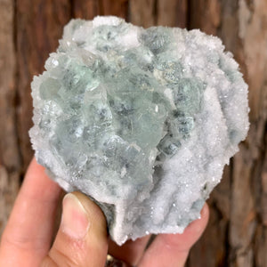 8.5cm 394g Green Fluorite with Calcite from Xianghualing, Hunan, China