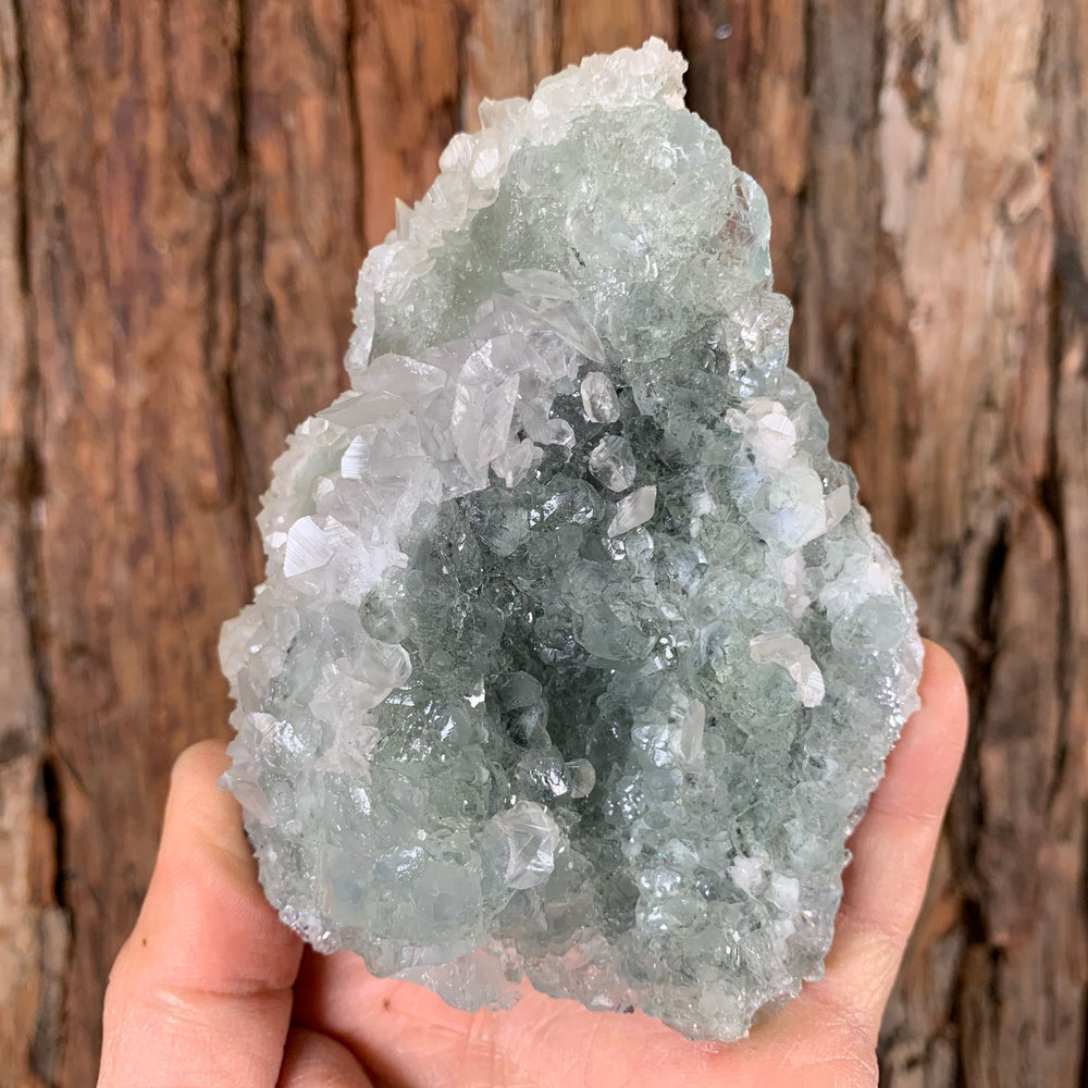 11cm 550g Green Fluorite with Calcite from Xianghualing, Hunan, China
